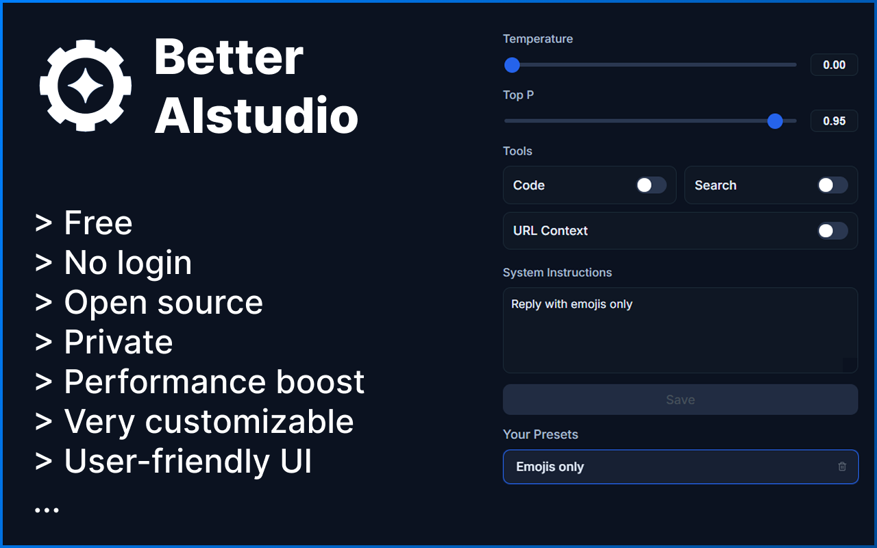 Better AIstudio Chrome Extension Interface Preview - Automated AIstudio Settings Configuration Tool